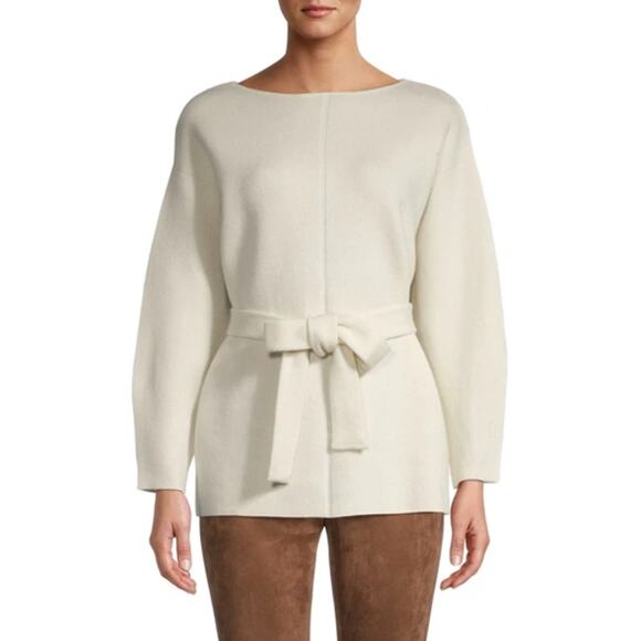 Elie Tahari Wool-Cashmere Tie-Waist Pullover Sweater Cream XS - Picture 1 of 9